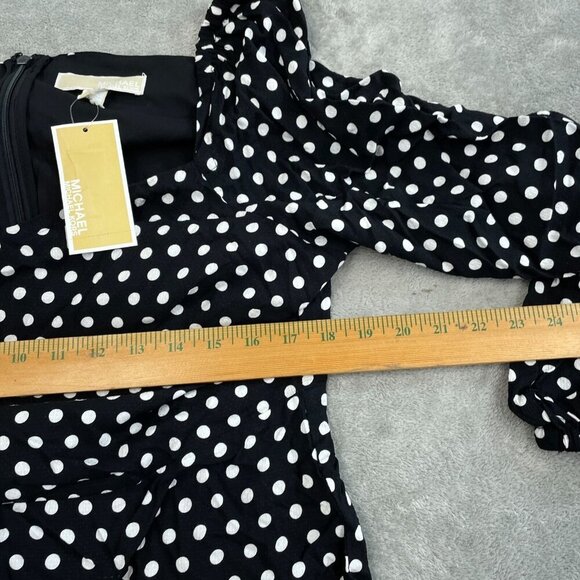 Michael Kors Black Polka Dot Long Sleeve Square Neck Peplum Top L 100% NWT 1423 - Picture 6 of 8